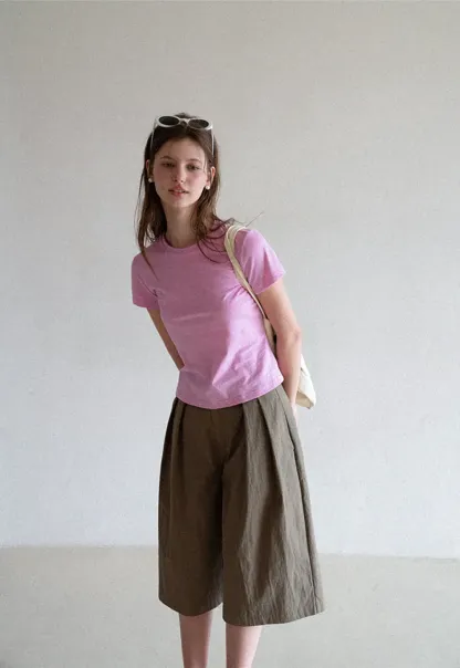 Pleated Wide Leg Cropped Casual Pants