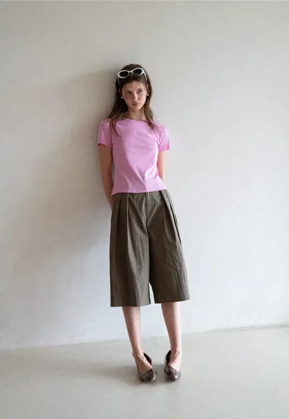 Pleated Wide Leg Cropped Casual Pants