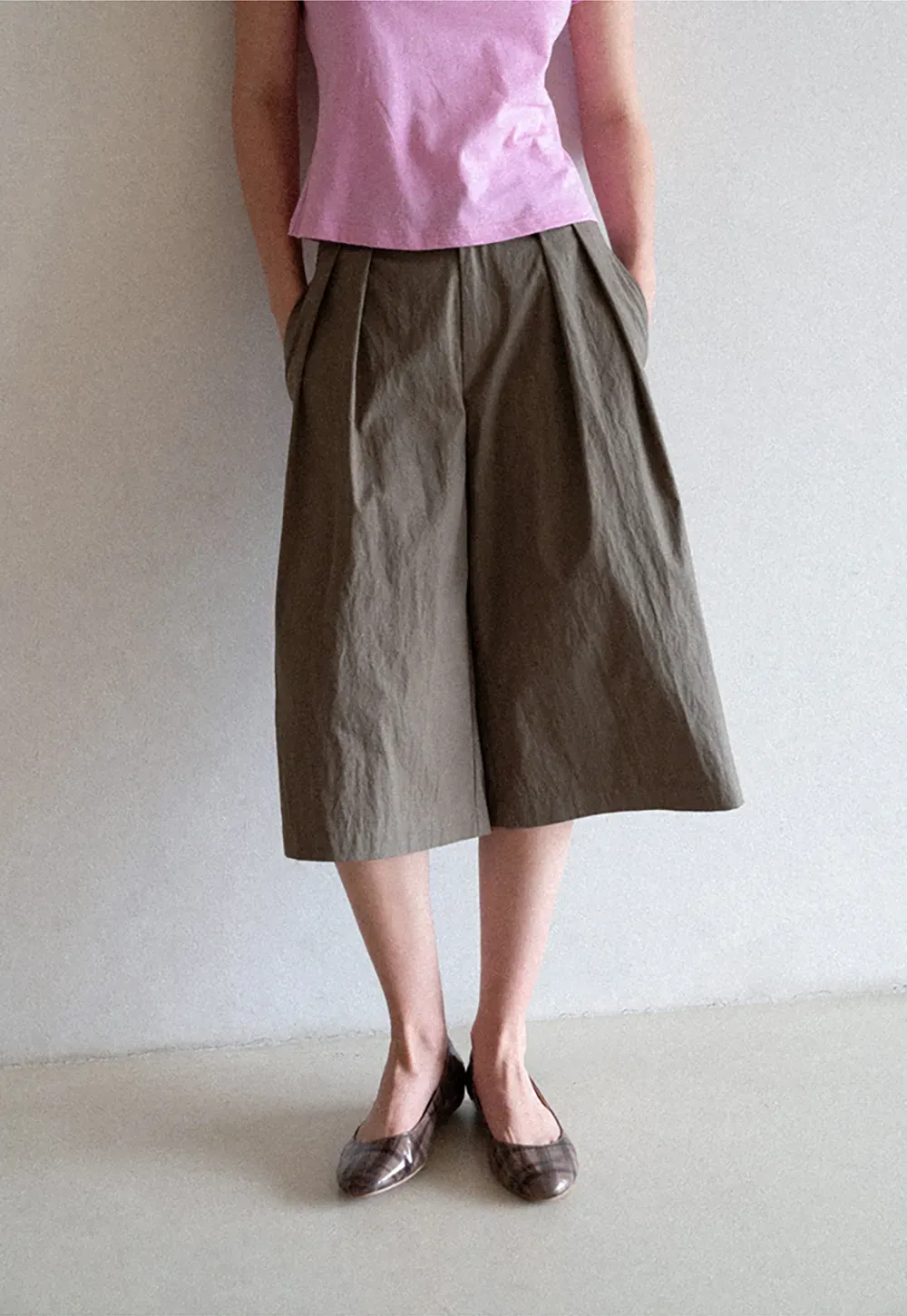 Pleated Wide Leg Cropped Casual Pants