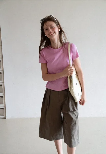 Pleated Wide Leg Cropped Casual Pants