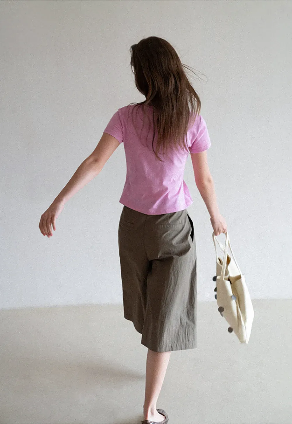 Pleated Wide Leg Cropped Casual Pants