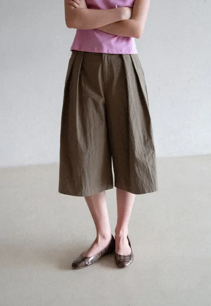 Pleated Wide Leg Cropped Casual Pants