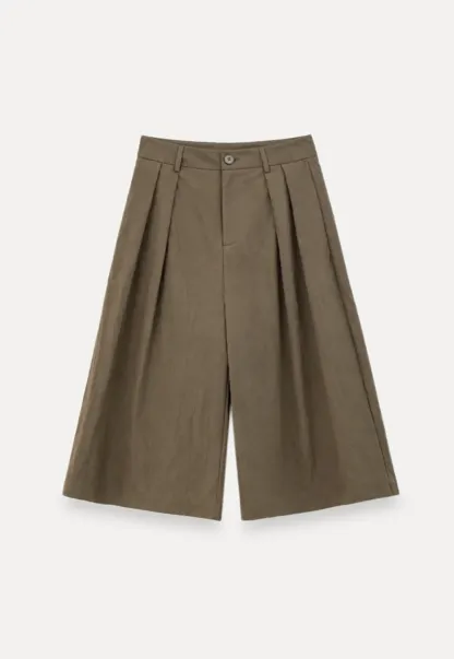 Pleated Wide Leg Cropped Casual Pants