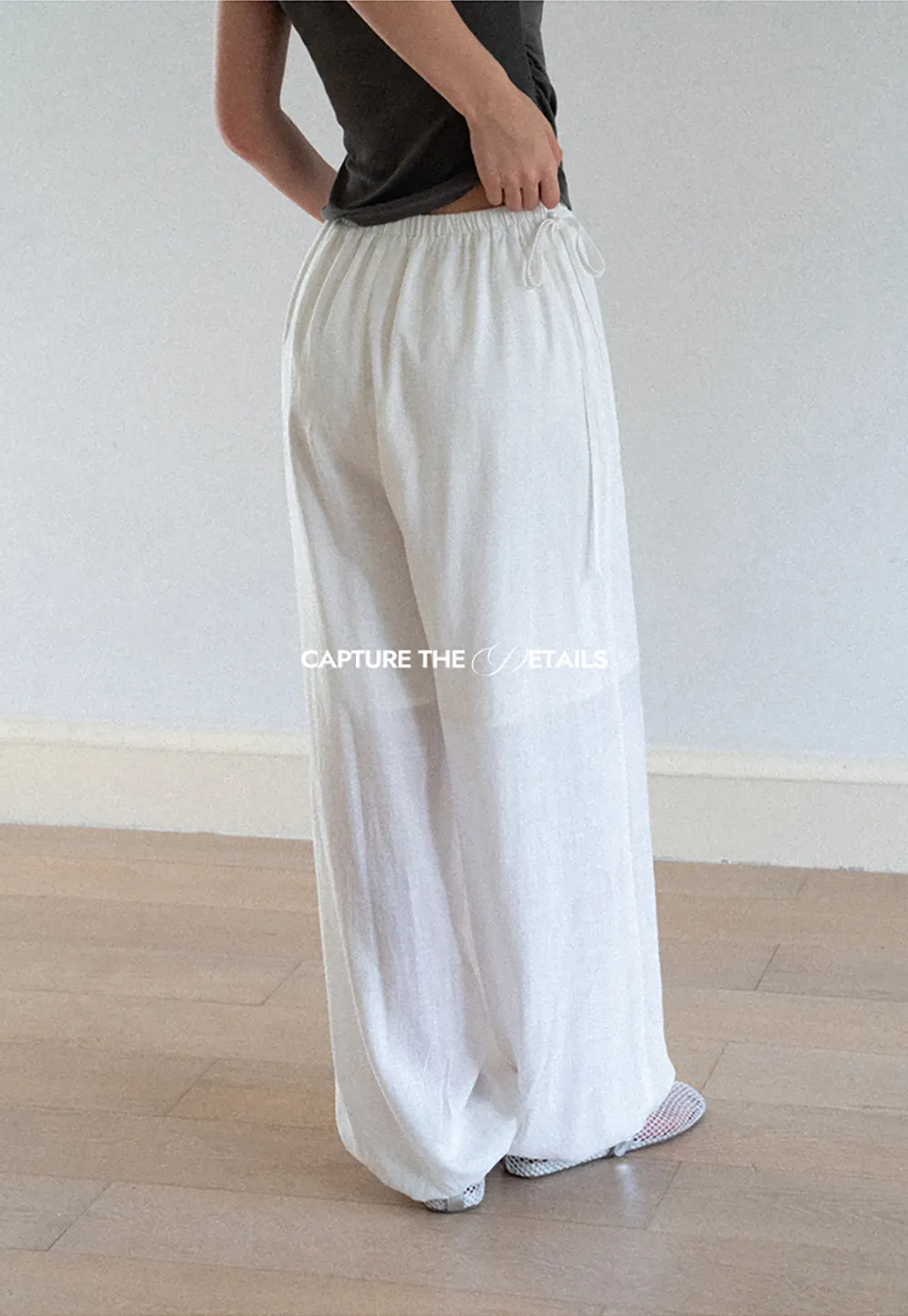 High Waist Drawstring Wide Leg Casual Pants