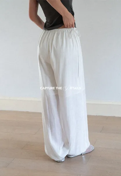 High Waist Drawstring Wide Leg Casual Pants