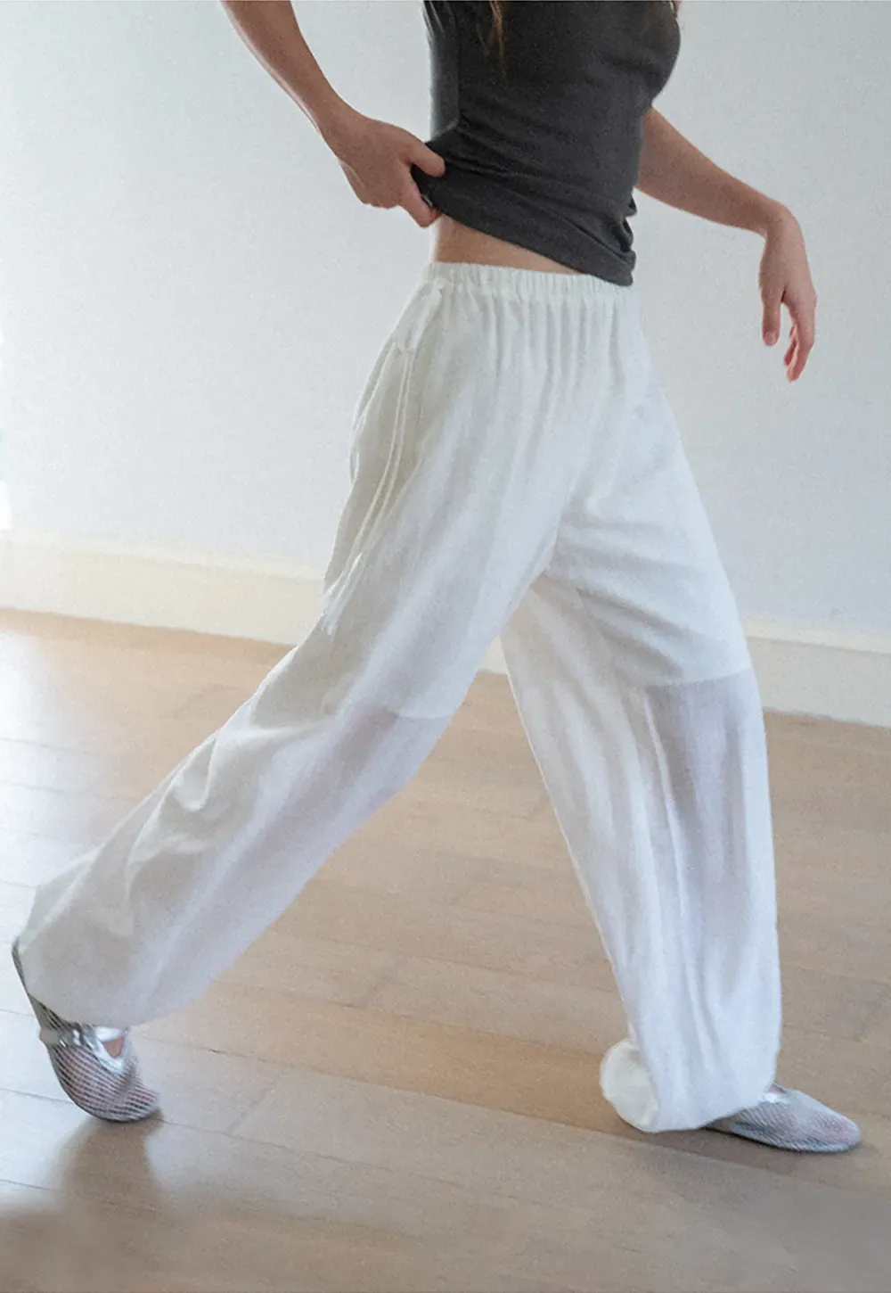 High Waist Drawstring Wide Leg Casual Pants