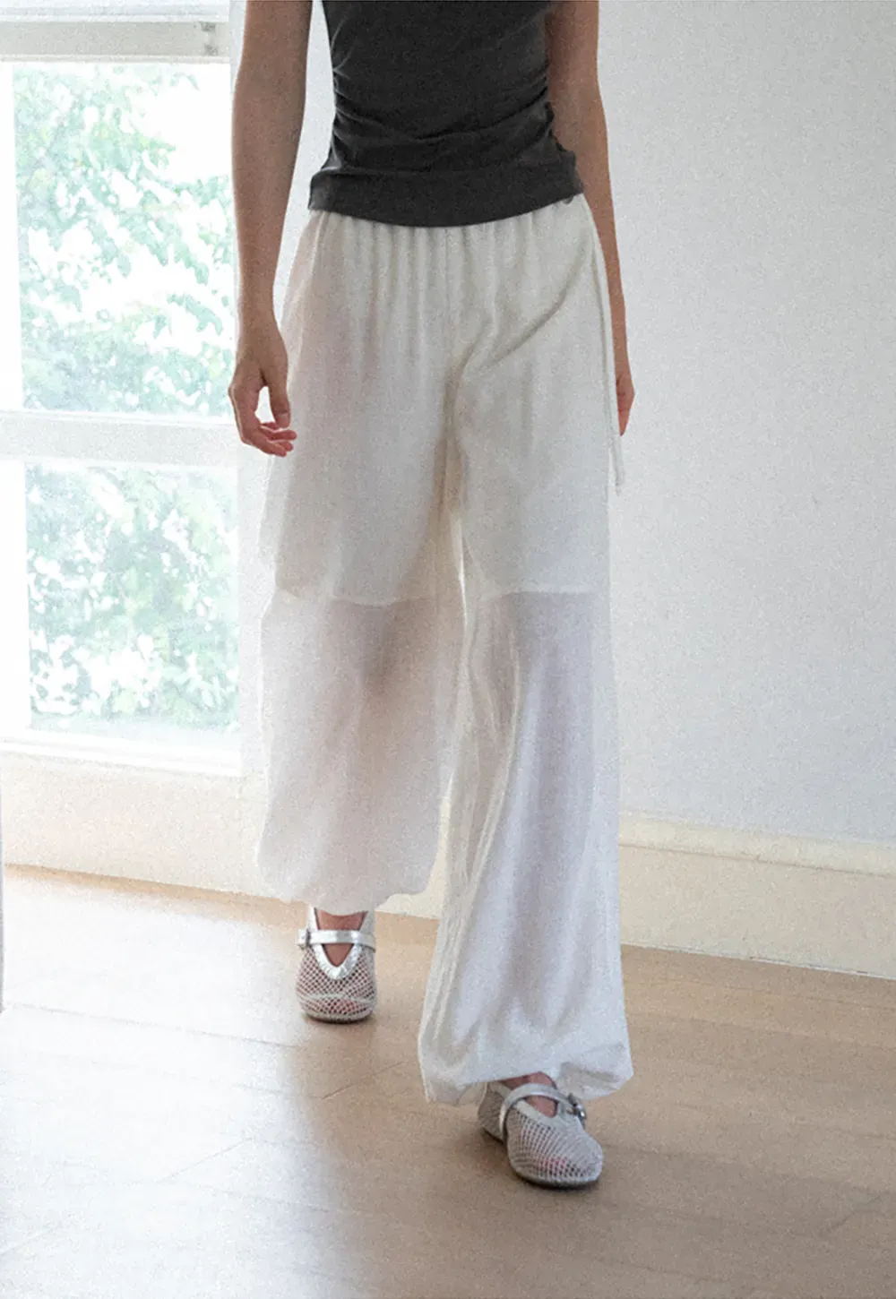 High Waist Drawstring Wide Leg Casual Pants