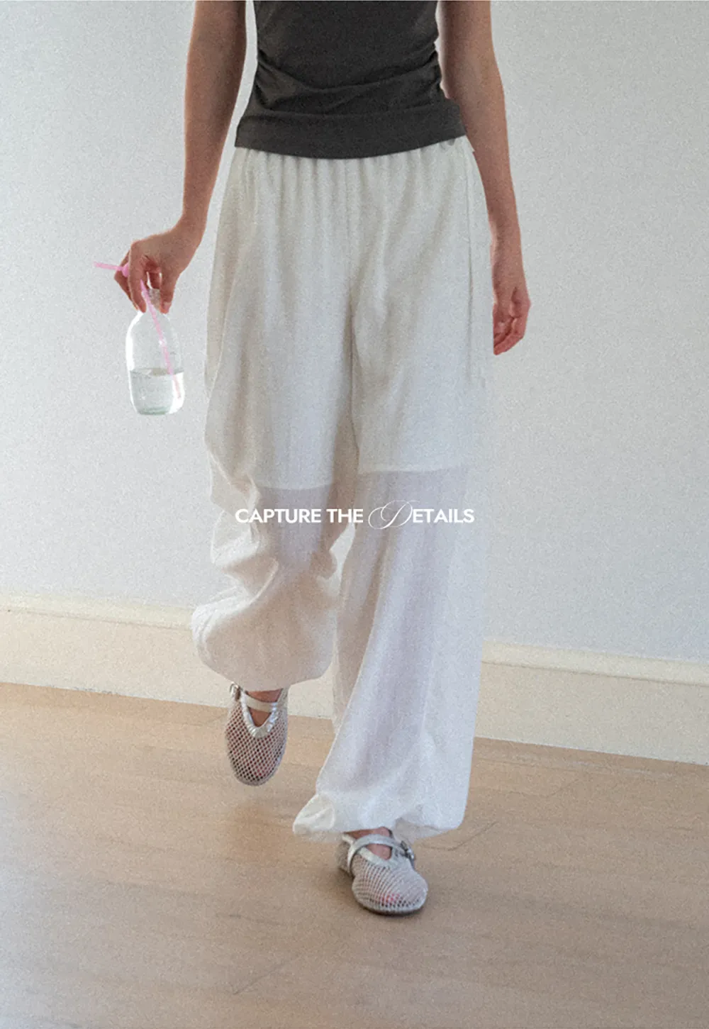 High Waist Drawstring Wide Leg Casual Pants