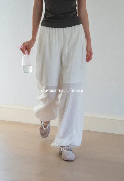 High Waist Drawstring Wide Leg Casual Pants