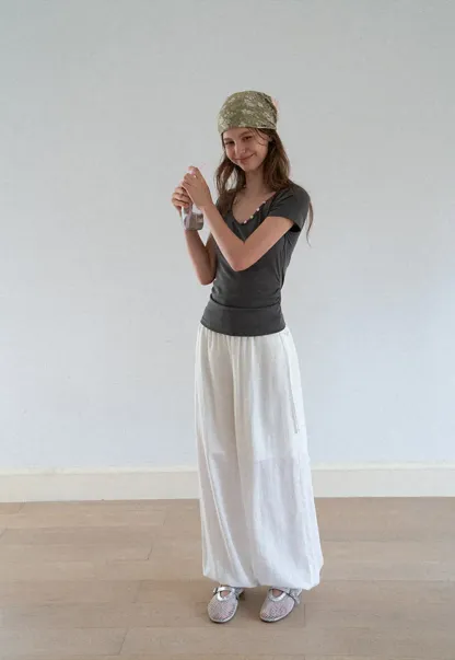 High Waist Drawstring Wide Leg Casual Pants