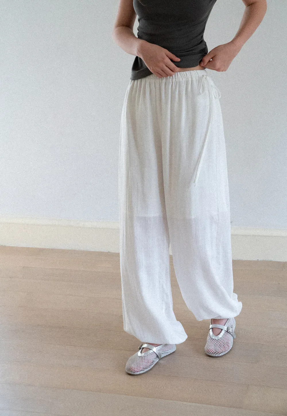 High Waist Drawstring Wide Leg Casual Pants