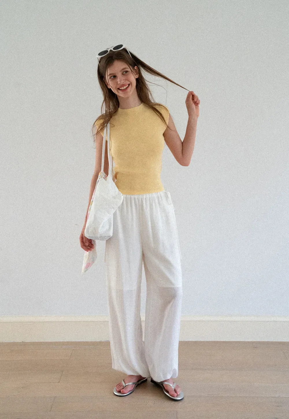 High Waist Drawstring Wide Leg Casual Pants