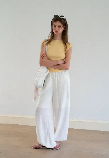 High Waist Drawstring Wide Leg Casual Pants