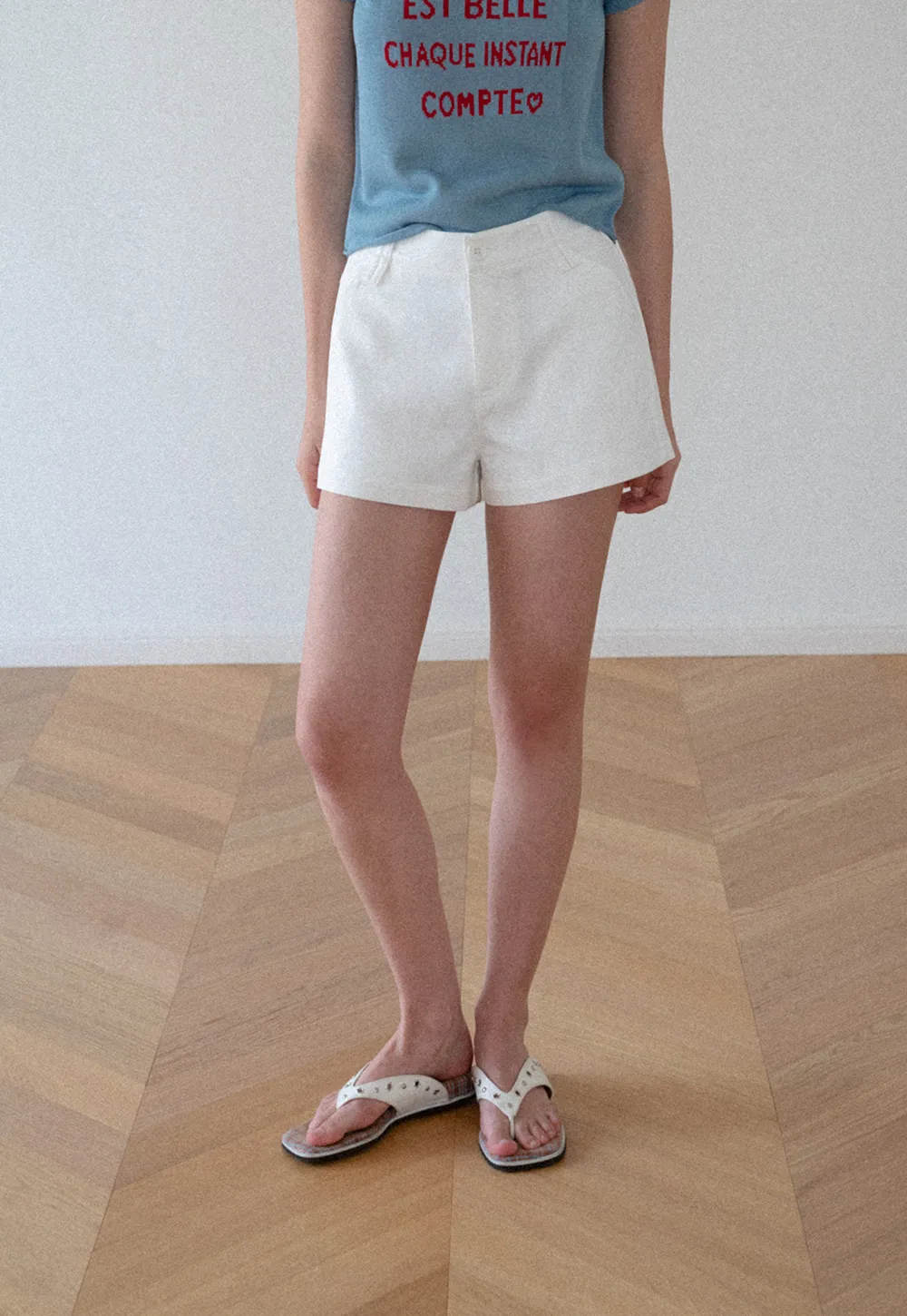 High Waist Structured Cotton Shorts