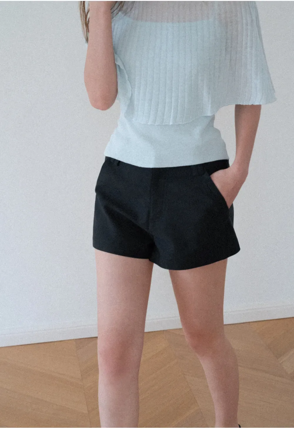 High Waist Structured Cotton Shorts