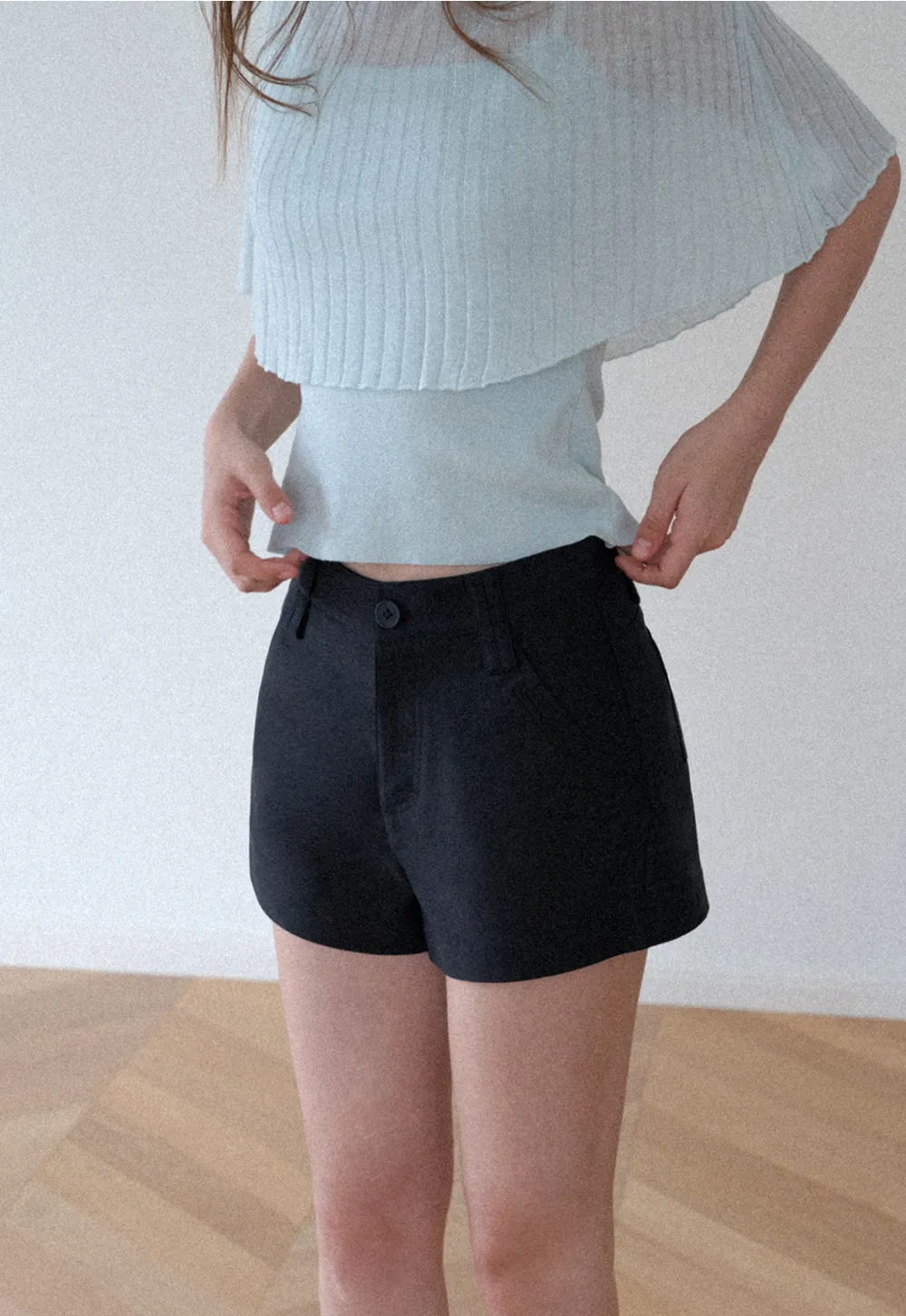 High Waist Structured Cotton Shorts