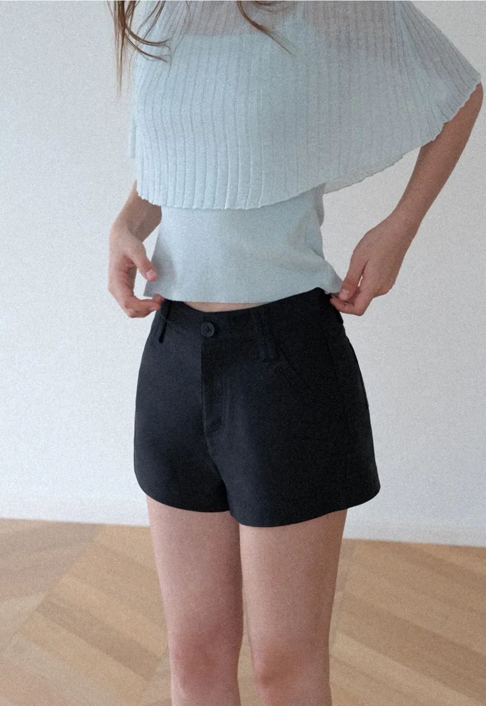 High Waist Structured Cotton Shorts