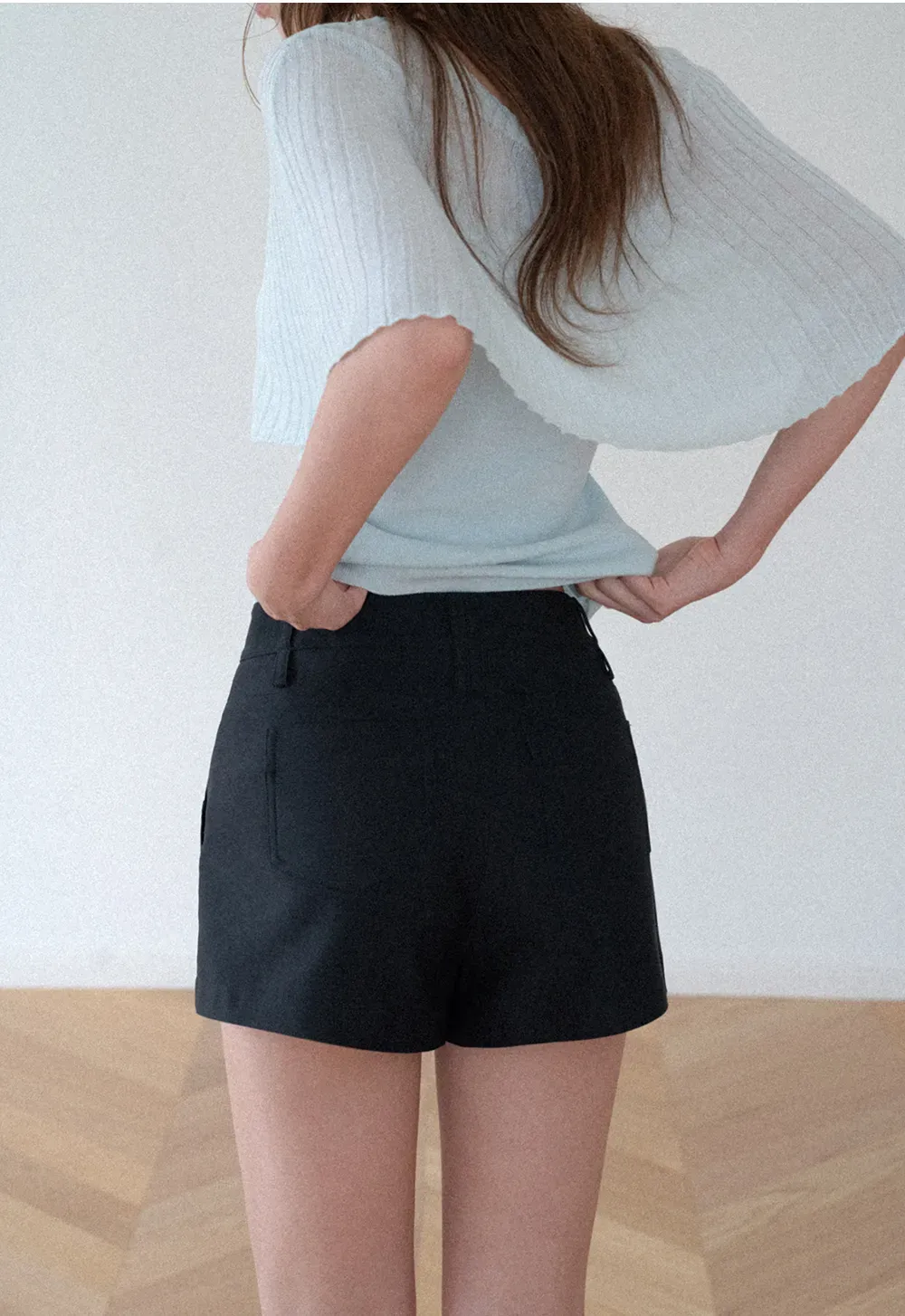 High Waist Structured Cotton Shorts