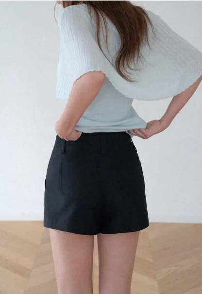 High Waist Structured Cotton Shorts