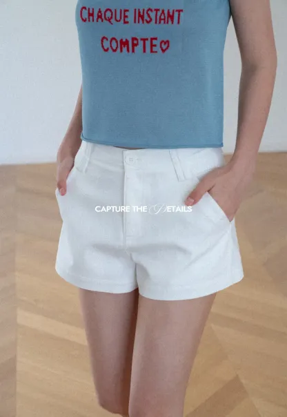 High Waist Structured Cotton Shorts