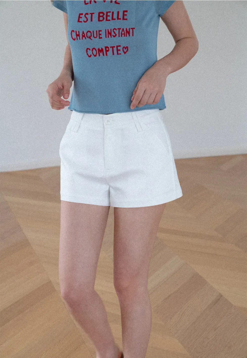 High Waist Structured Cotton Shorts
