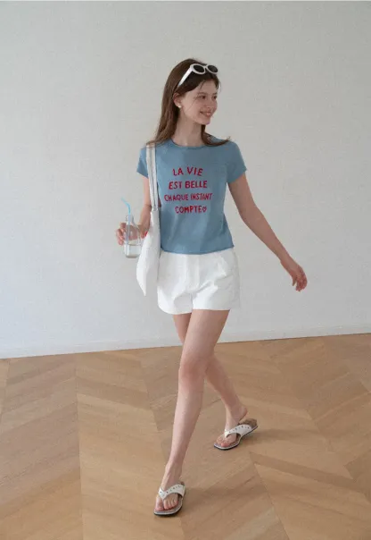 High Waist Structured Cotton Shorts