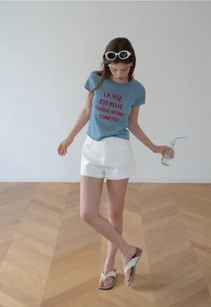High Waist Structured Cotton Shorts