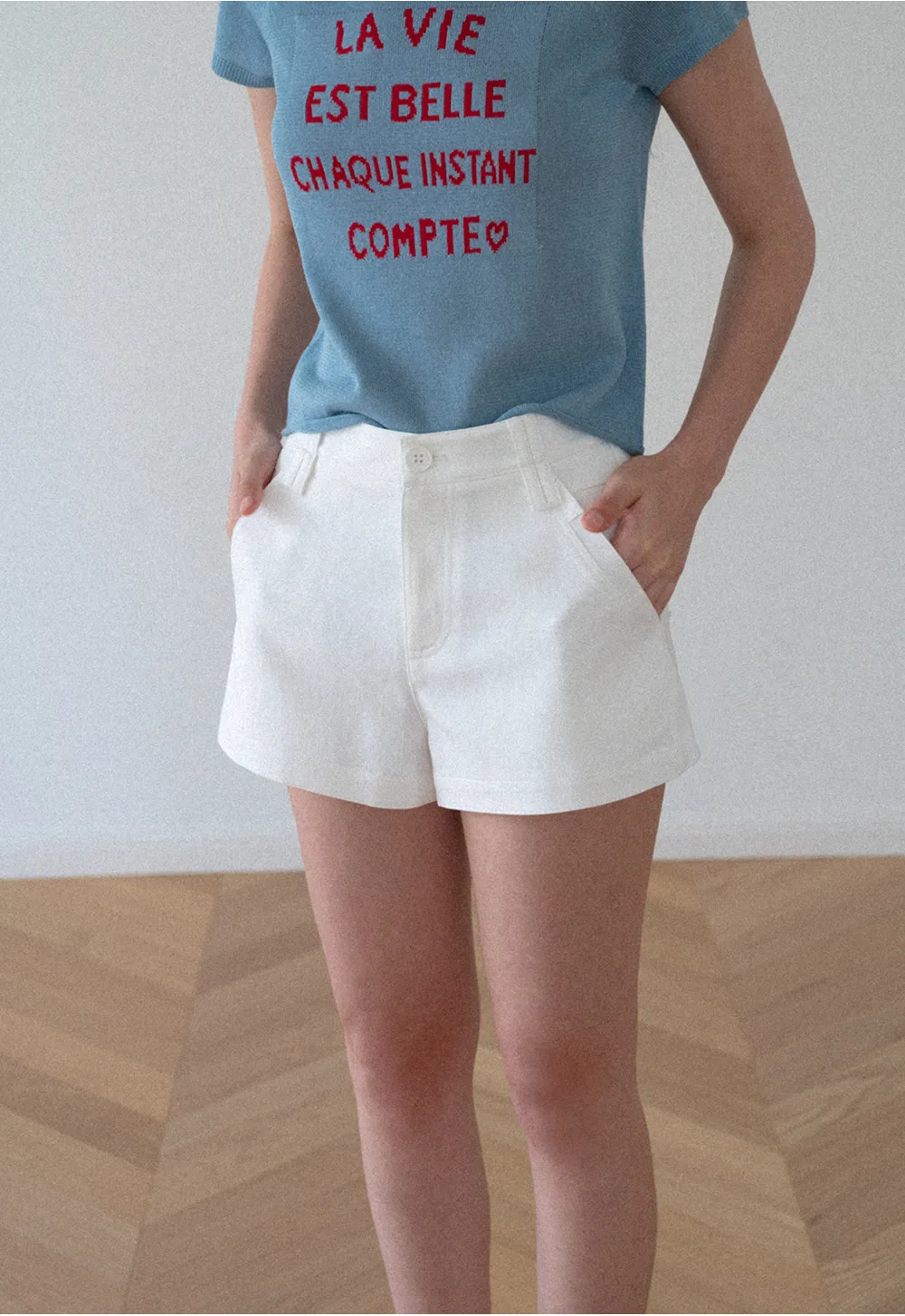 High Waist Structured Cotton Shorts