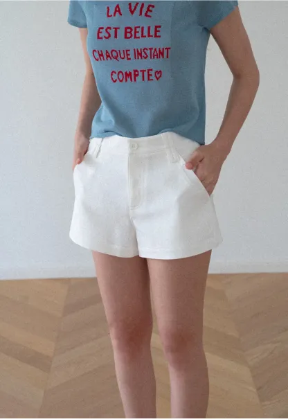 High Waist Structured Cotton Shorts