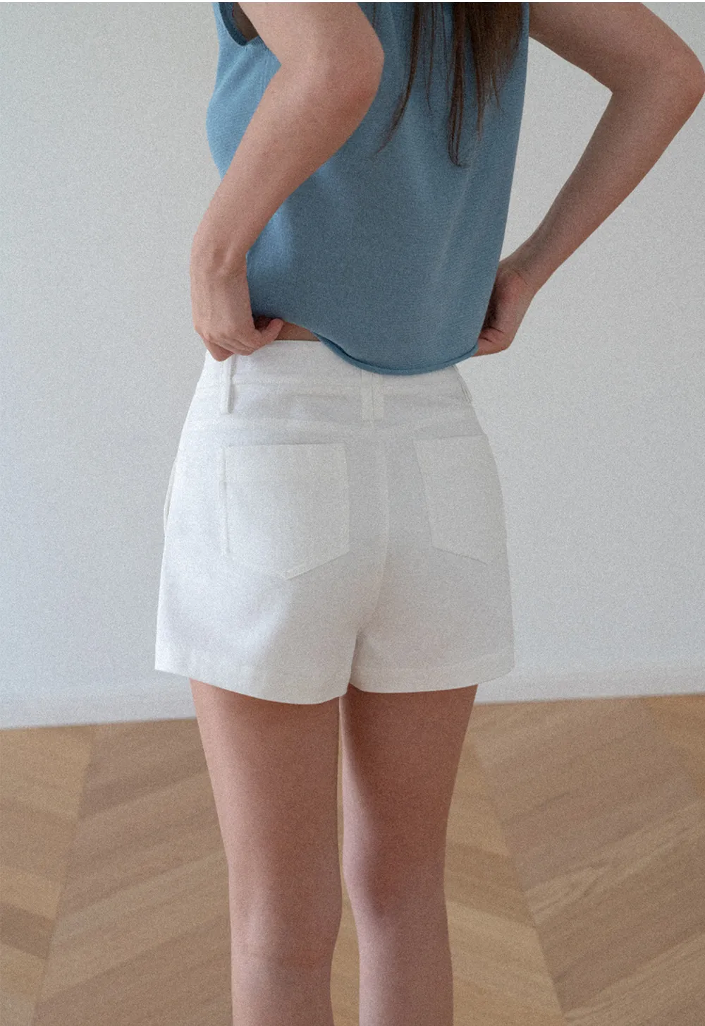 High Waist Structured Cotton Shorts