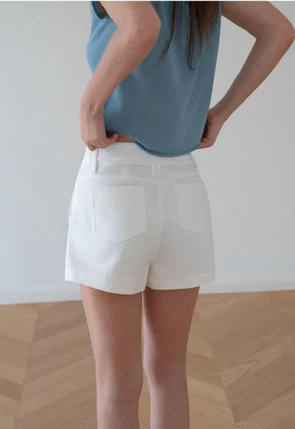 High Waist Structured Cotton Shorts