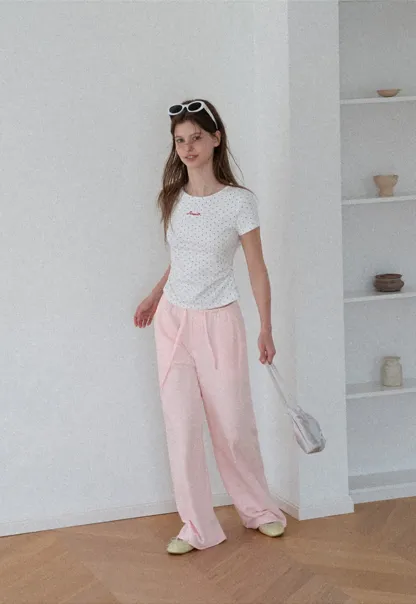 Wide Leg Drawstring Casual Pants