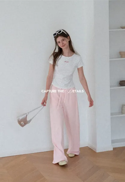 Wide Leg Drawstring Casual Pants