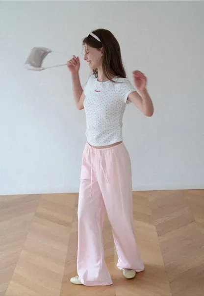 Wide Leg Drawstring Casual Pants