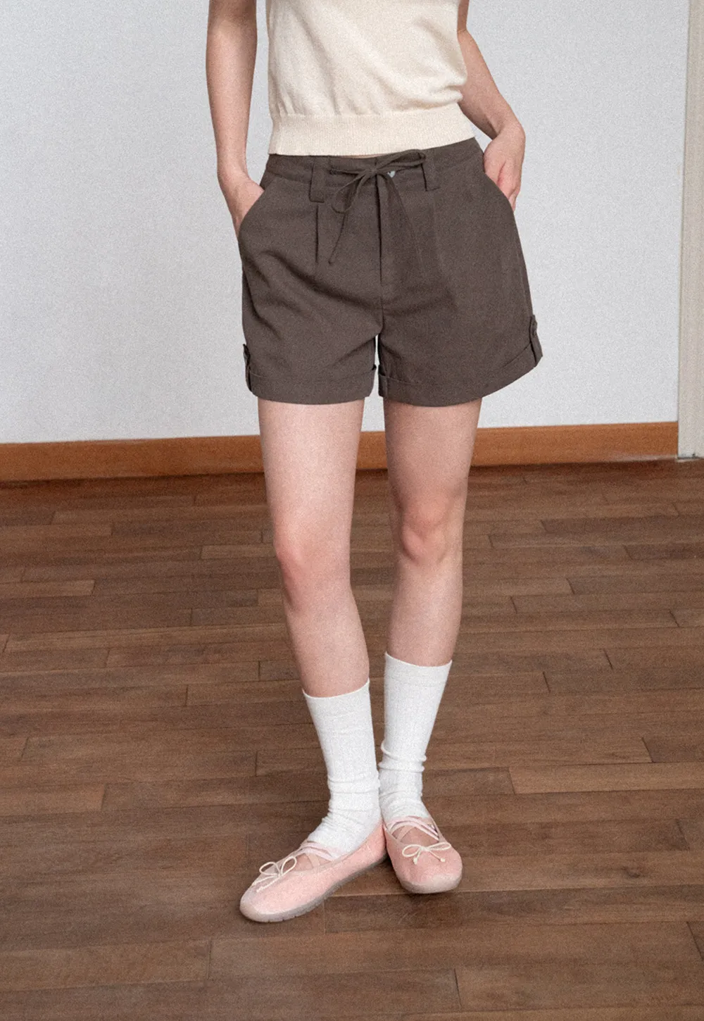 High Waist Drawstring Pleated Casual Shorts