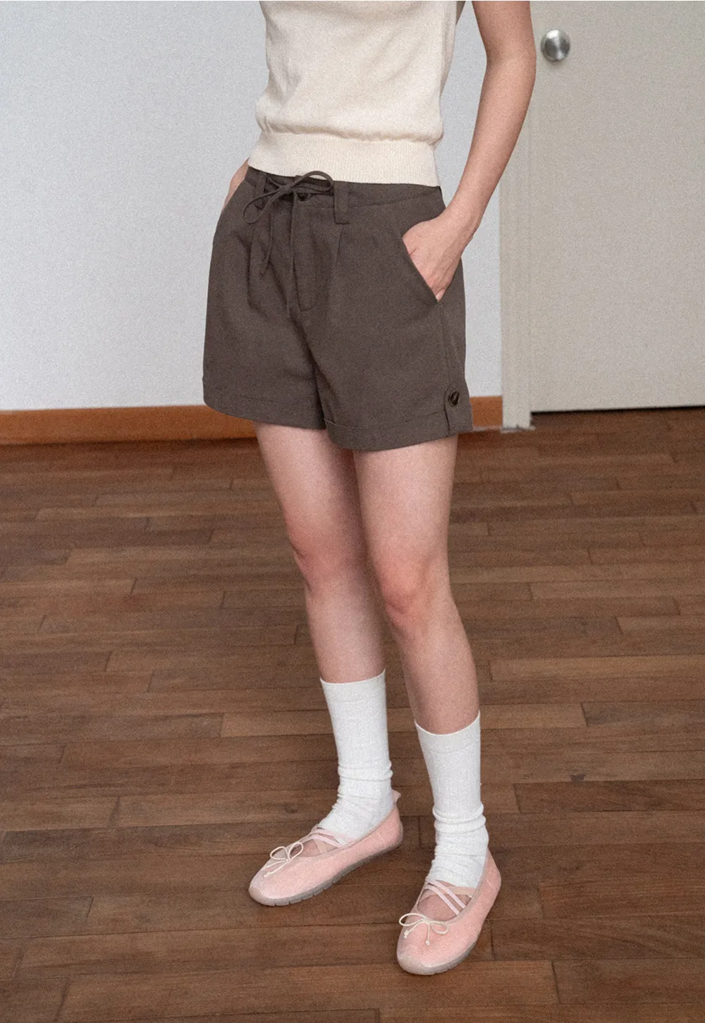 High Waist Drawstring Pleated Casual Shorts