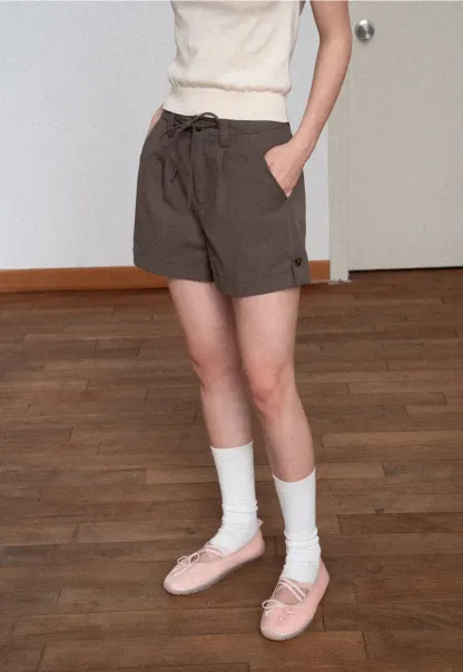 High Waist Drawstring Pleated Casual Shorts