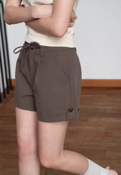 High Waist Drawstring Pleated Casual Shorts