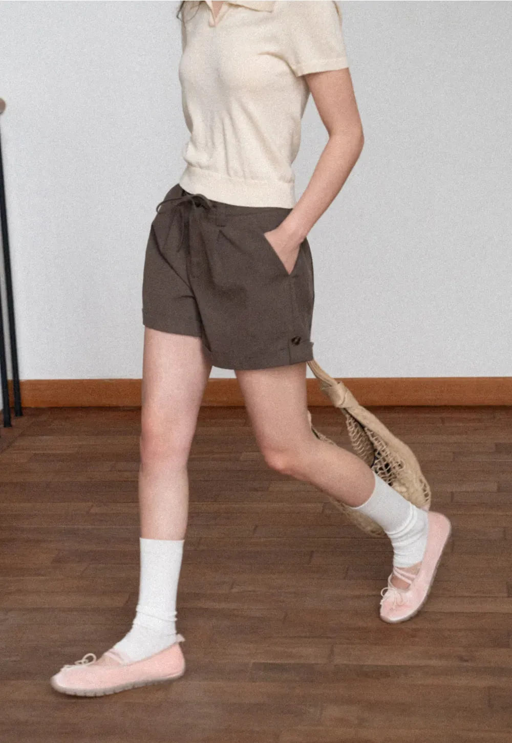 High Waist Drawstring Pleated Casual Shorts