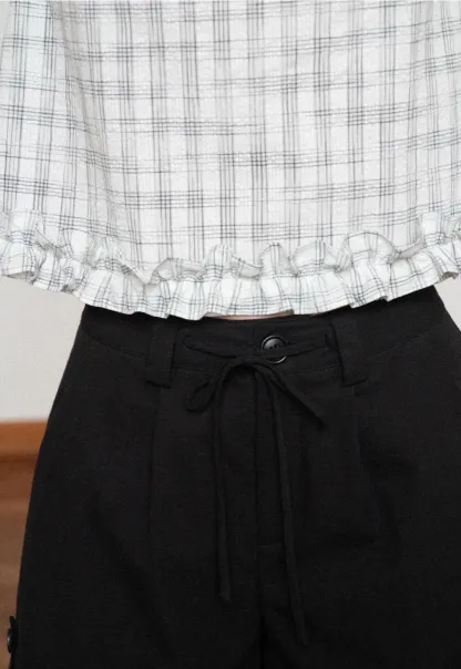 High Waist Drawstring Pleated Casual Shorts