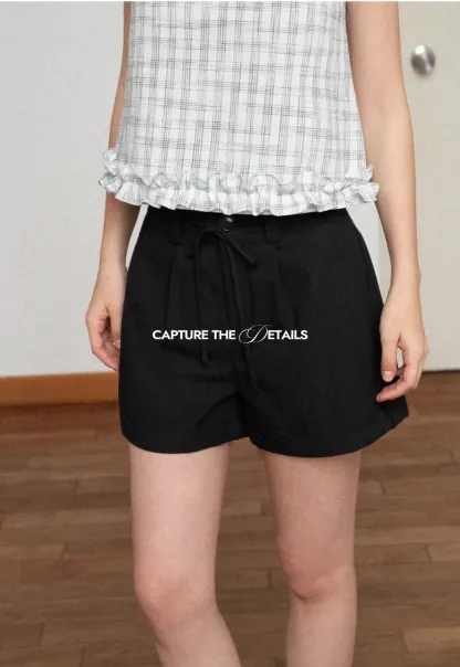High Waist Drawstring Pleated Casual Shorts