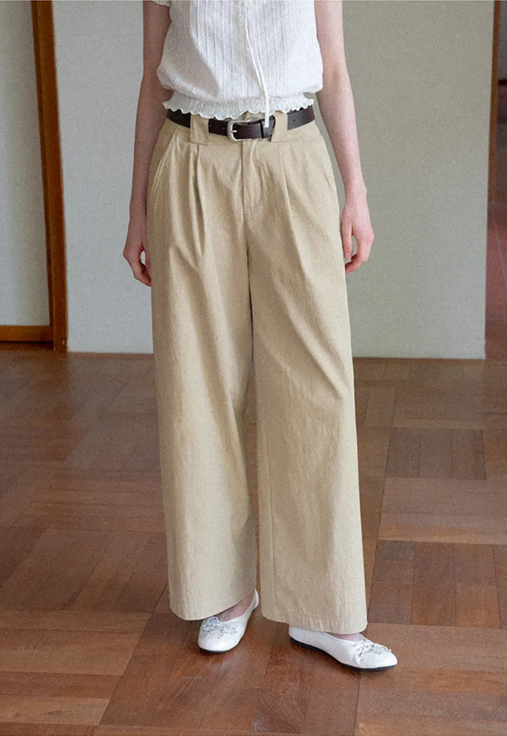 Pleated Wide Leg Casual Pants