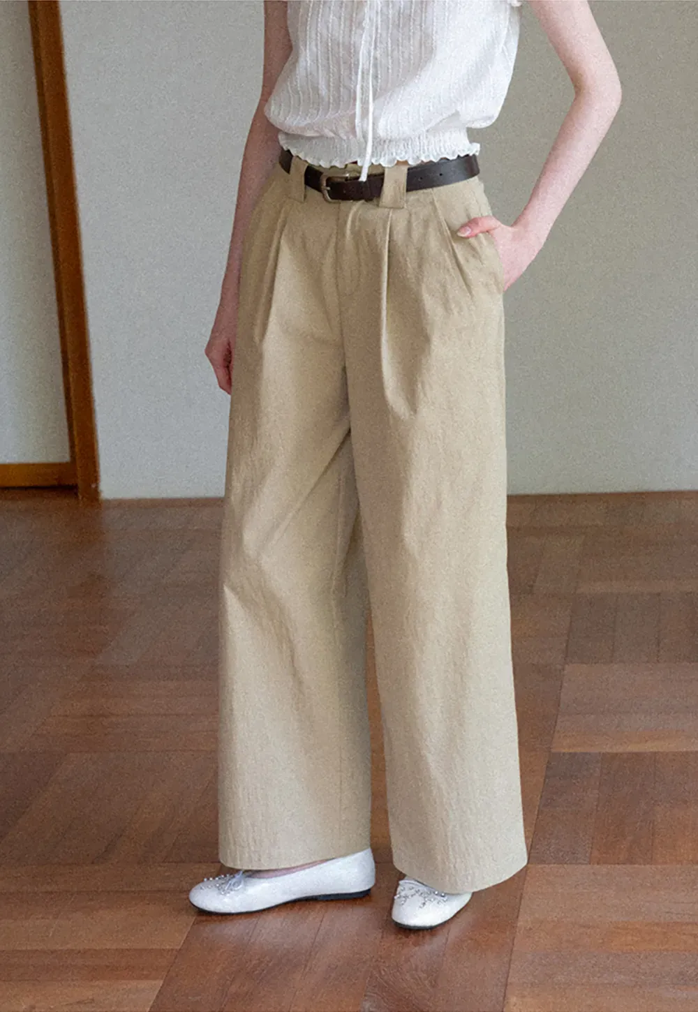 Pleated Wide Leg Casual Pants
