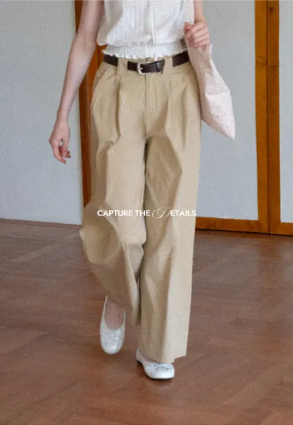 Pleated Wide Leg Casual Pants