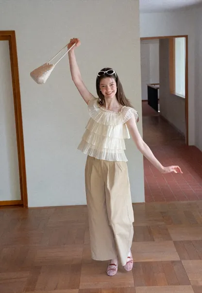 Pleated Wide Leg Casual Pants