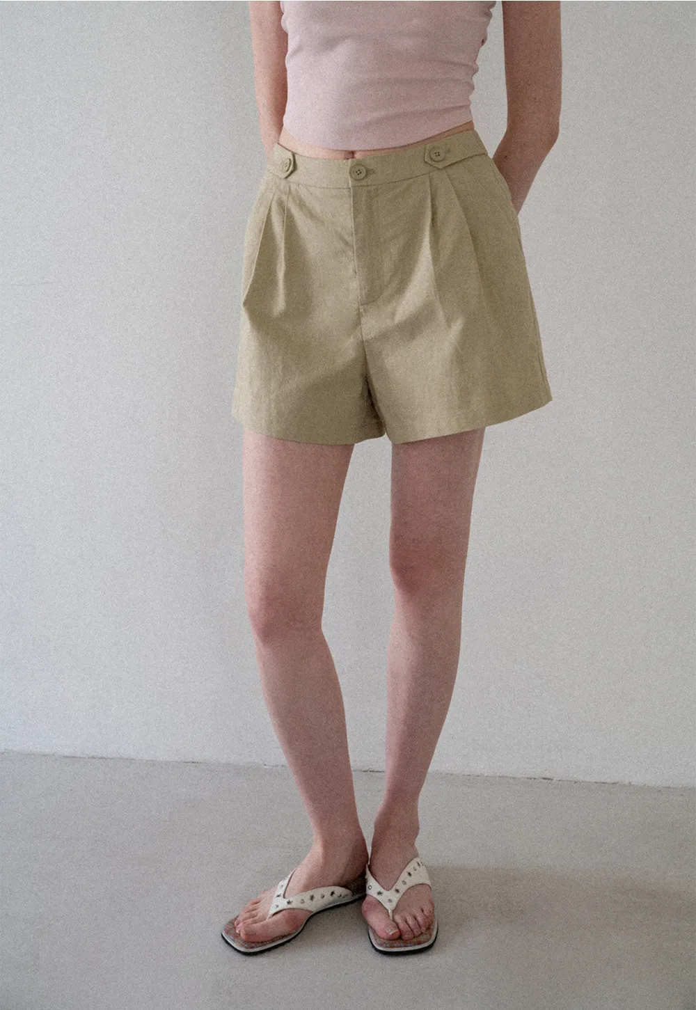 High Waist Pleated Tailored Shorts