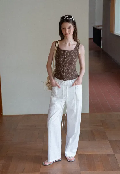 Wide Leg Drawstring Casual Pants