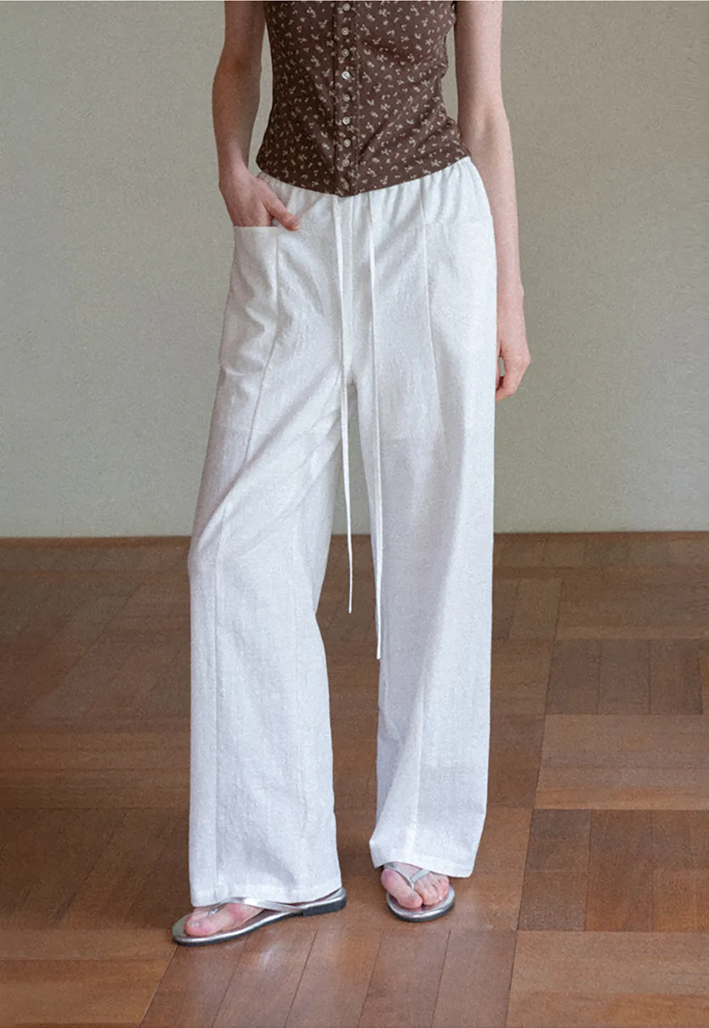 Wide Leg Drawstring Casual Pants