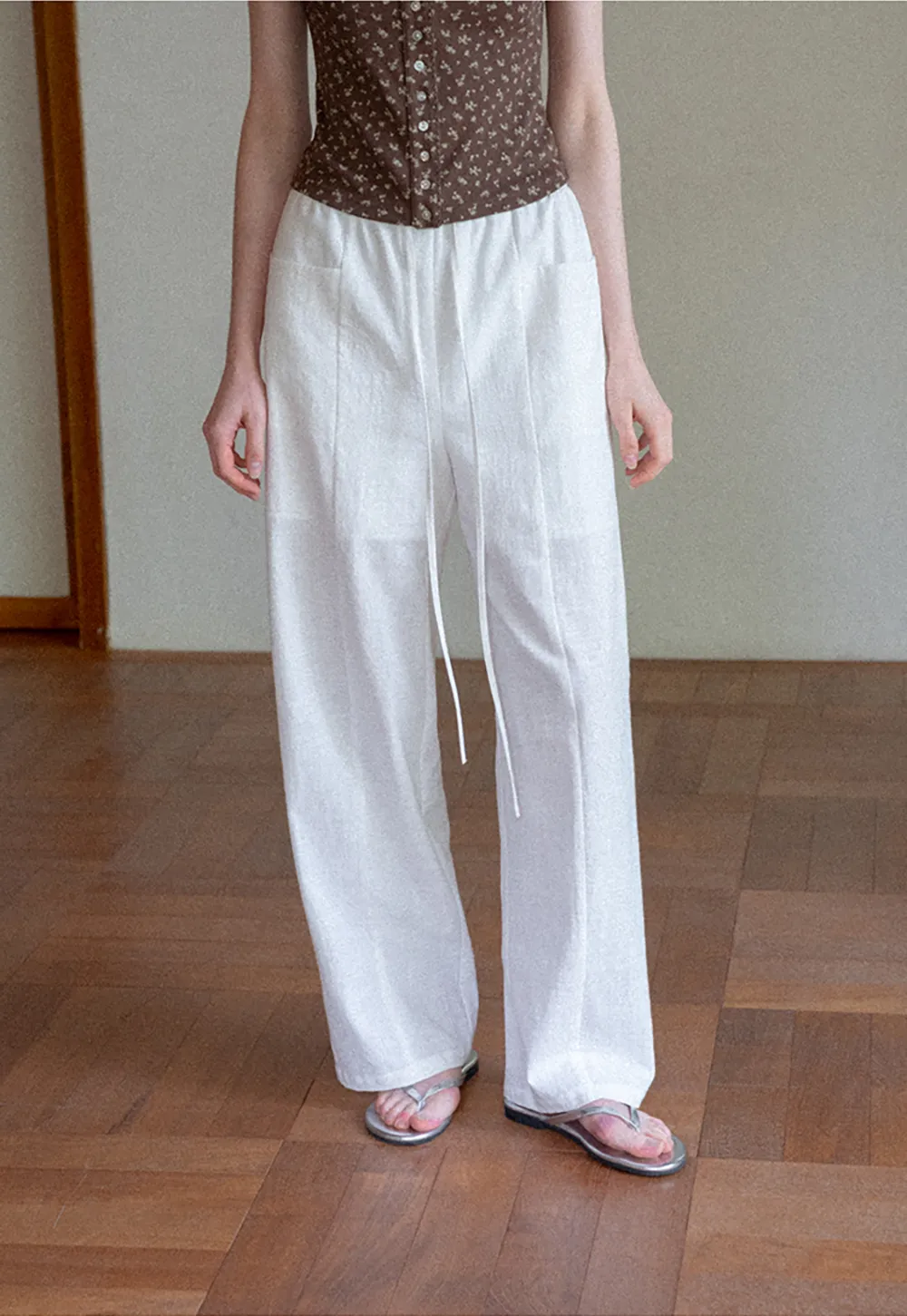 Wide Leg Drawstring Casual Pants