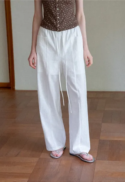 Wide Leg Drawstring Casual Pants